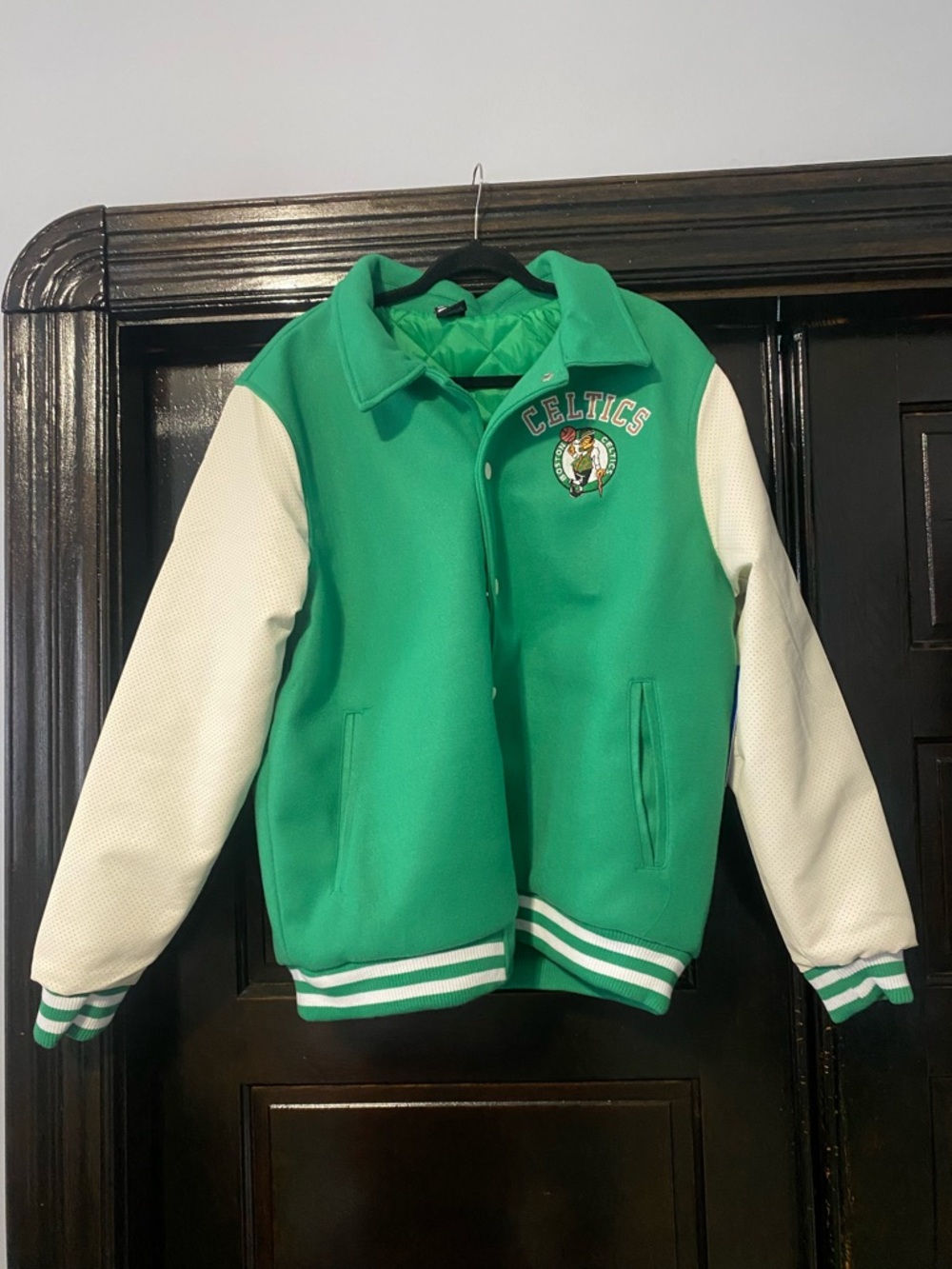 NBA Celtics Green and White Varsity Bomber Jacket